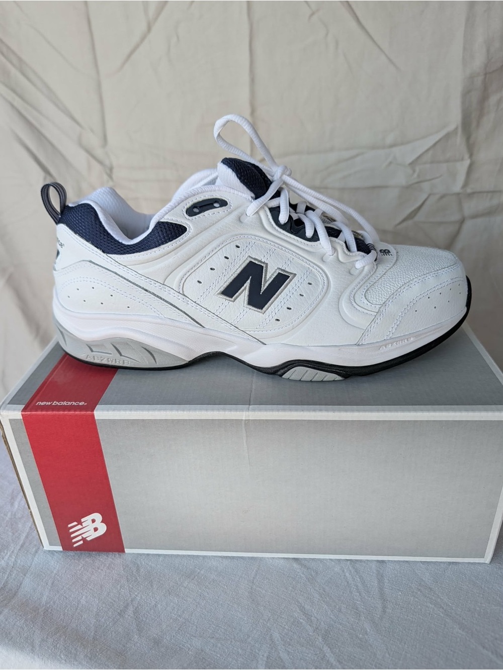 New Balance Men's White & Navy Athletic Walking Sneakers E Width For A Wider Fit